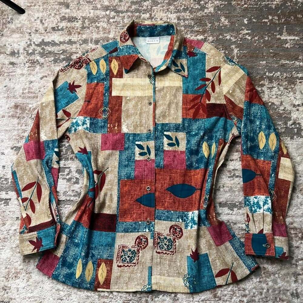 Koret Zanzibar Abstract Patchwork Leaf Print Button Up Shirt